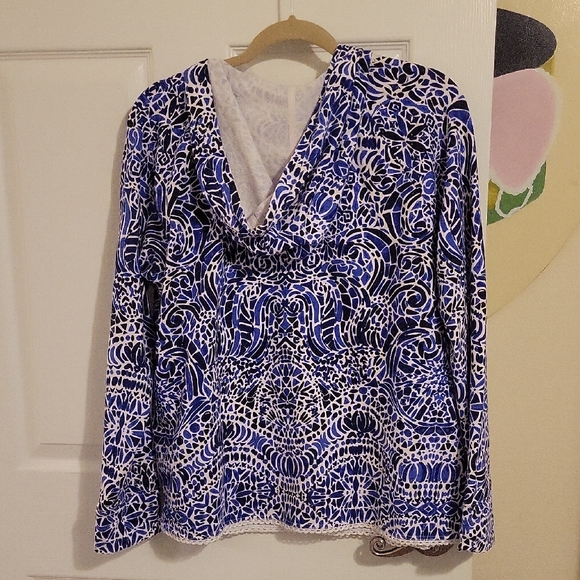 Lily Pulitzer 96% cotton Blue and White v-neck pullover hoodie SzXL - Picture 6 of 6